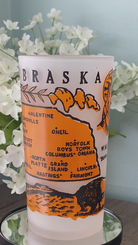 Midcentury Nebraska Souvenir Glass with State Map