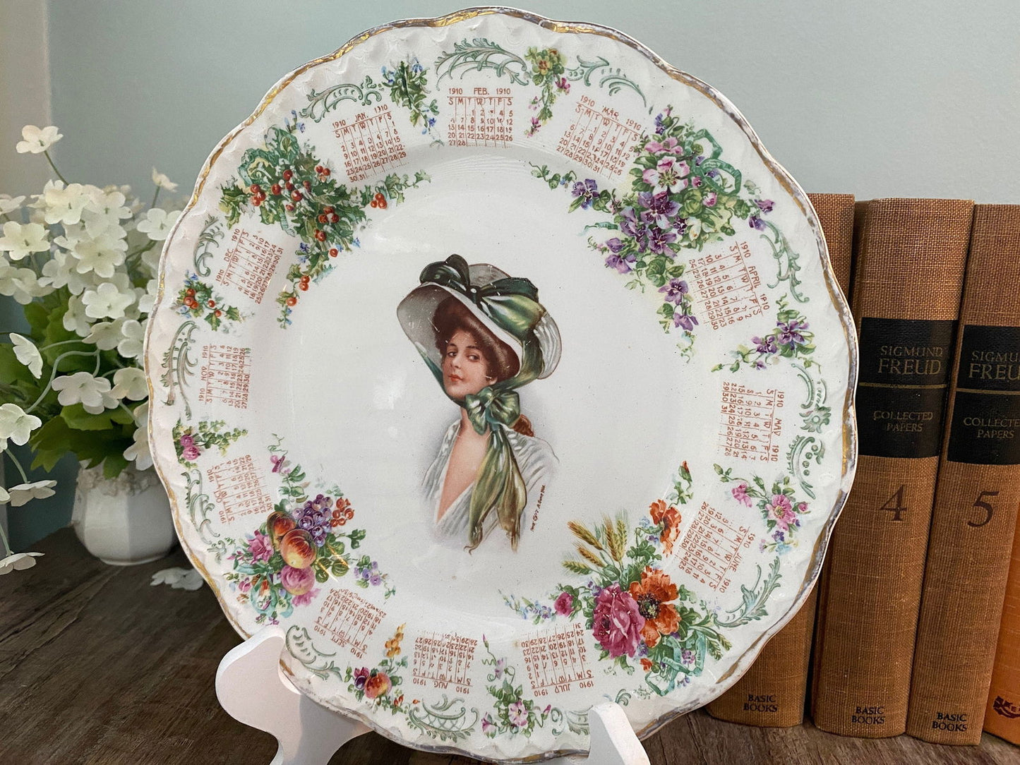 Antique 1910 Calendar Plate with Archie Gunn Art - Duckwells