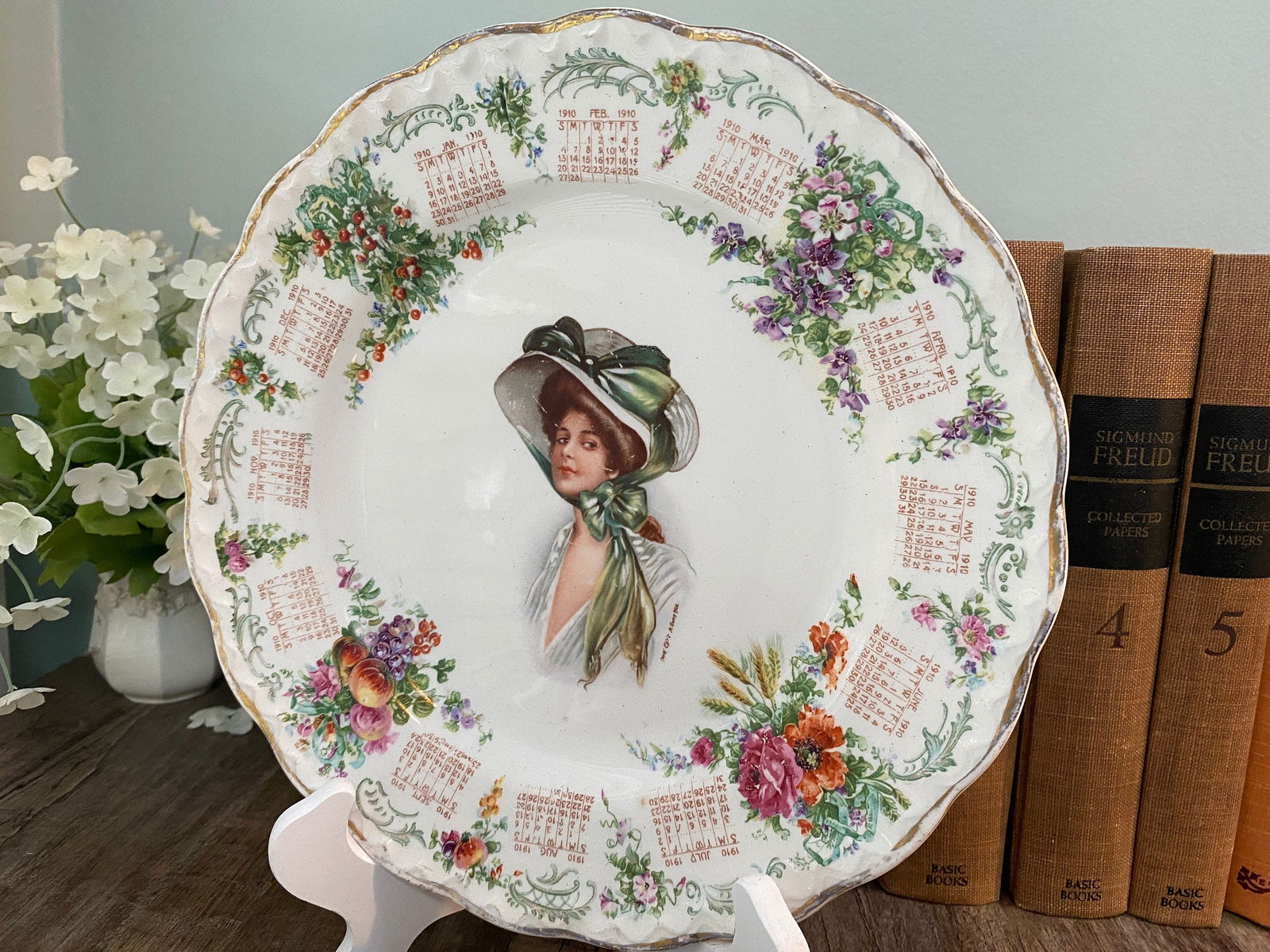 Antique 1910 Calendar Plate with Archie Gunn Art - Duckwells