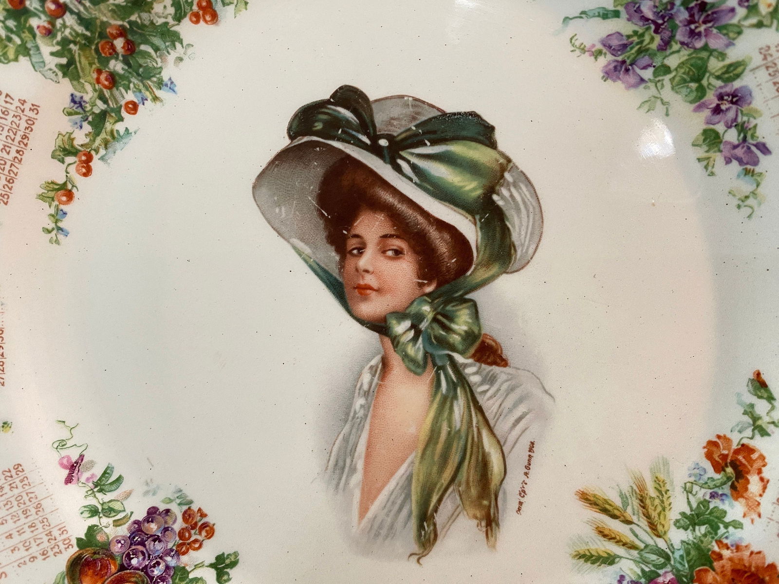 Antique 1910 Calendar Plate with Archie Gunn Art - Duckwells