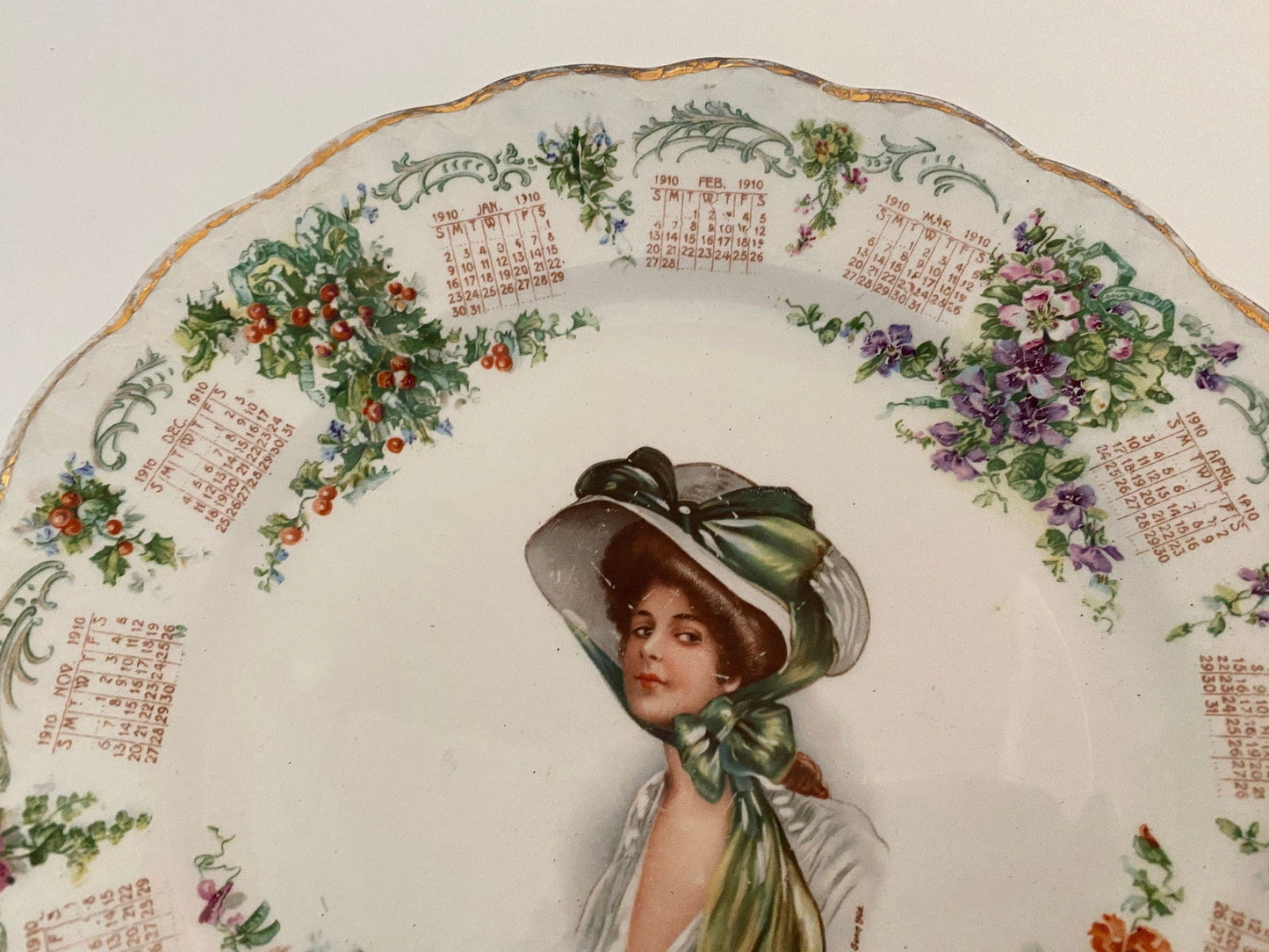Antique 1910 Calendar Plate with Archie Gunn Art - Duckwells