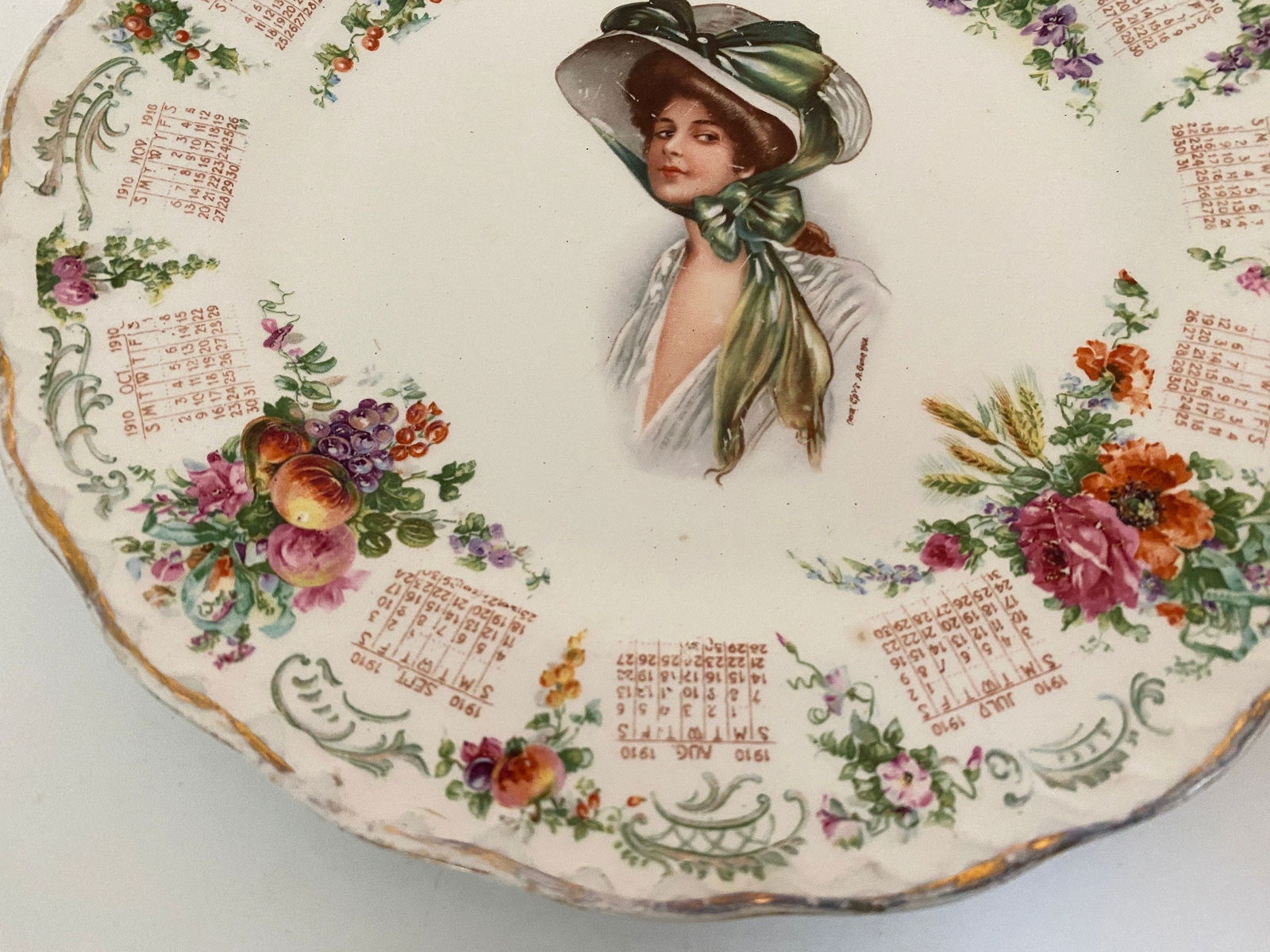 Antique 1910 Calendar Plate with Archie Gunn Art - Duckwells