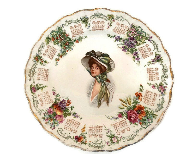 Antique 1910 Calendar Plate with Archie Gunn Art - Duckwells