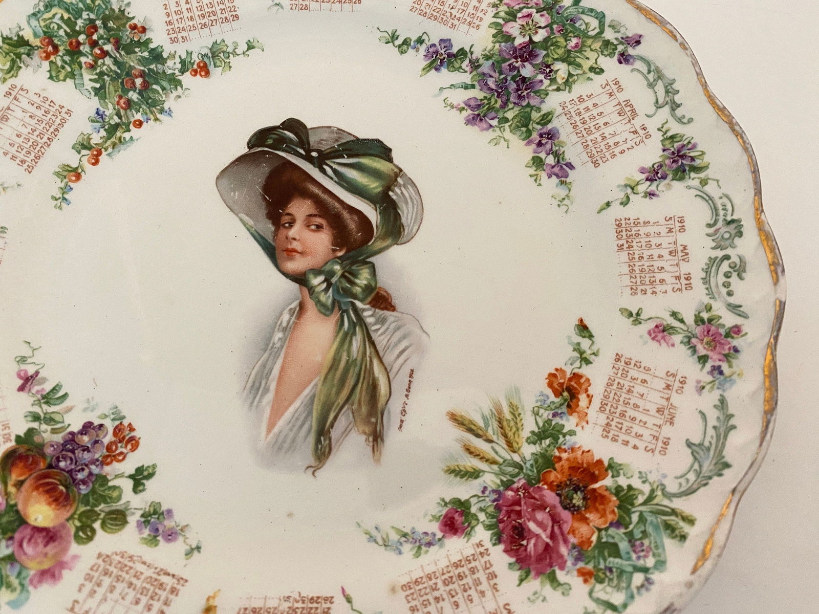 Antique 1910 Calendar Plate with Archie Gunn Art - Duckwells