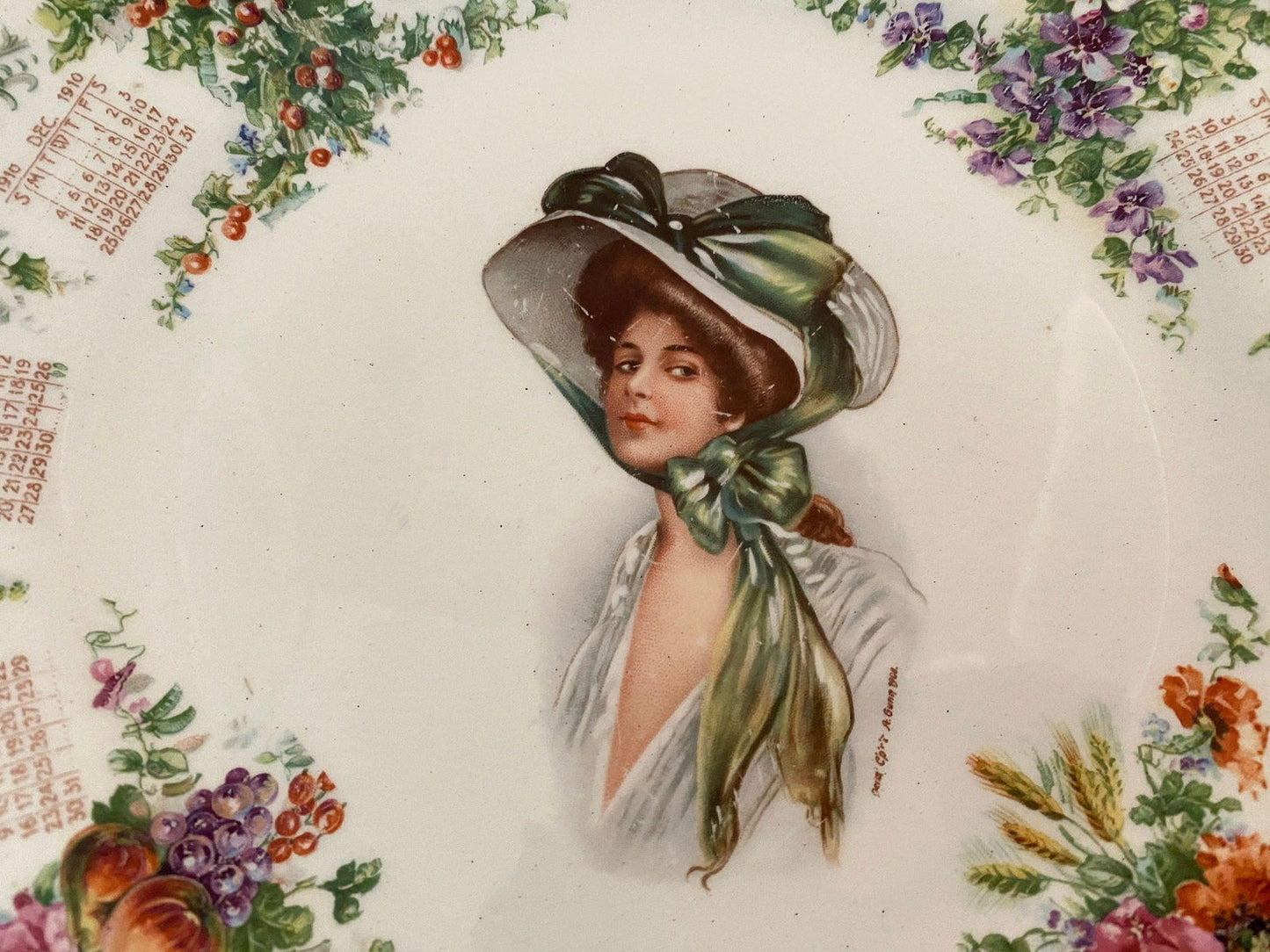 Antique 1910 Calendar Plate with Archie Gunn Art - Duckwells