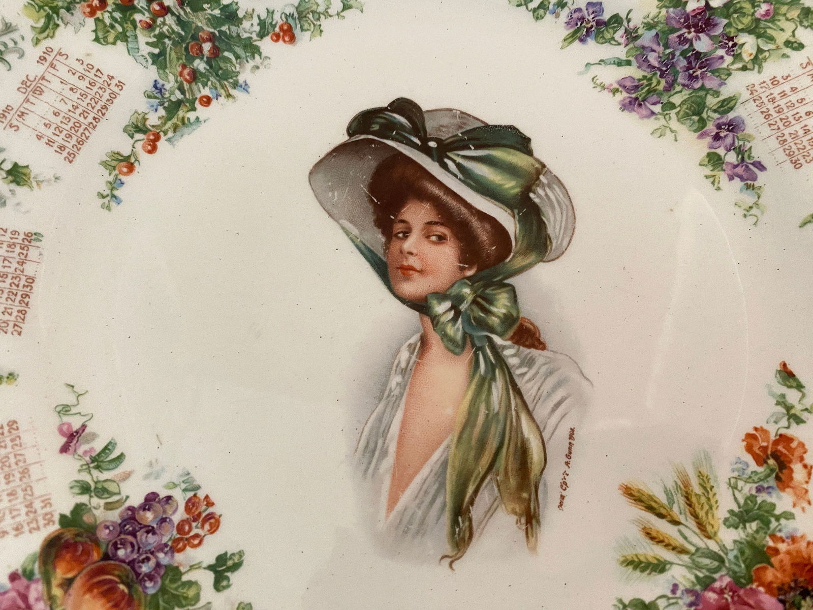 Antique 1910 Calendar Plate with Archie Gunn Art - Duckwells
