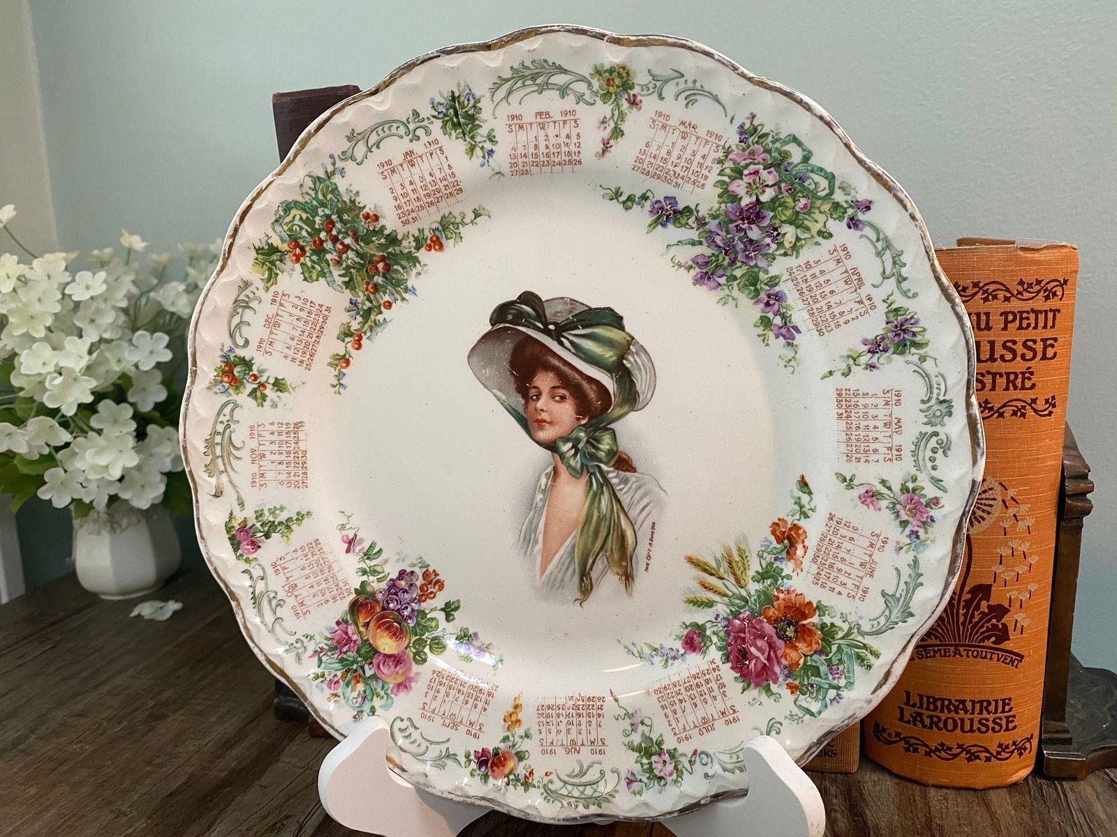 Antique 1910 Calendar Plate with Archie Gunn Art - Duckwells