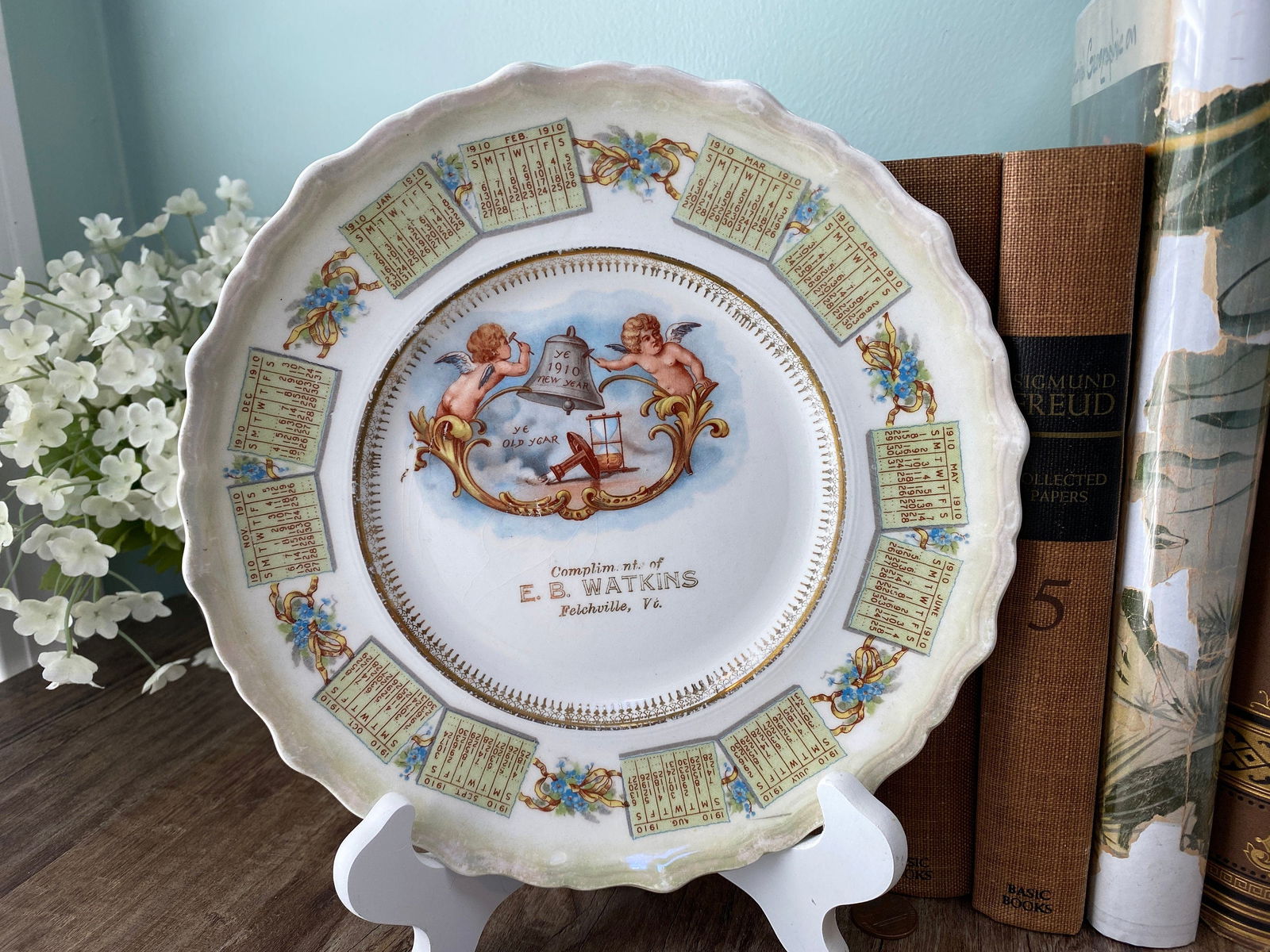 Antique 1910 Calendar Plate with Vermont Advertising - Duckwells