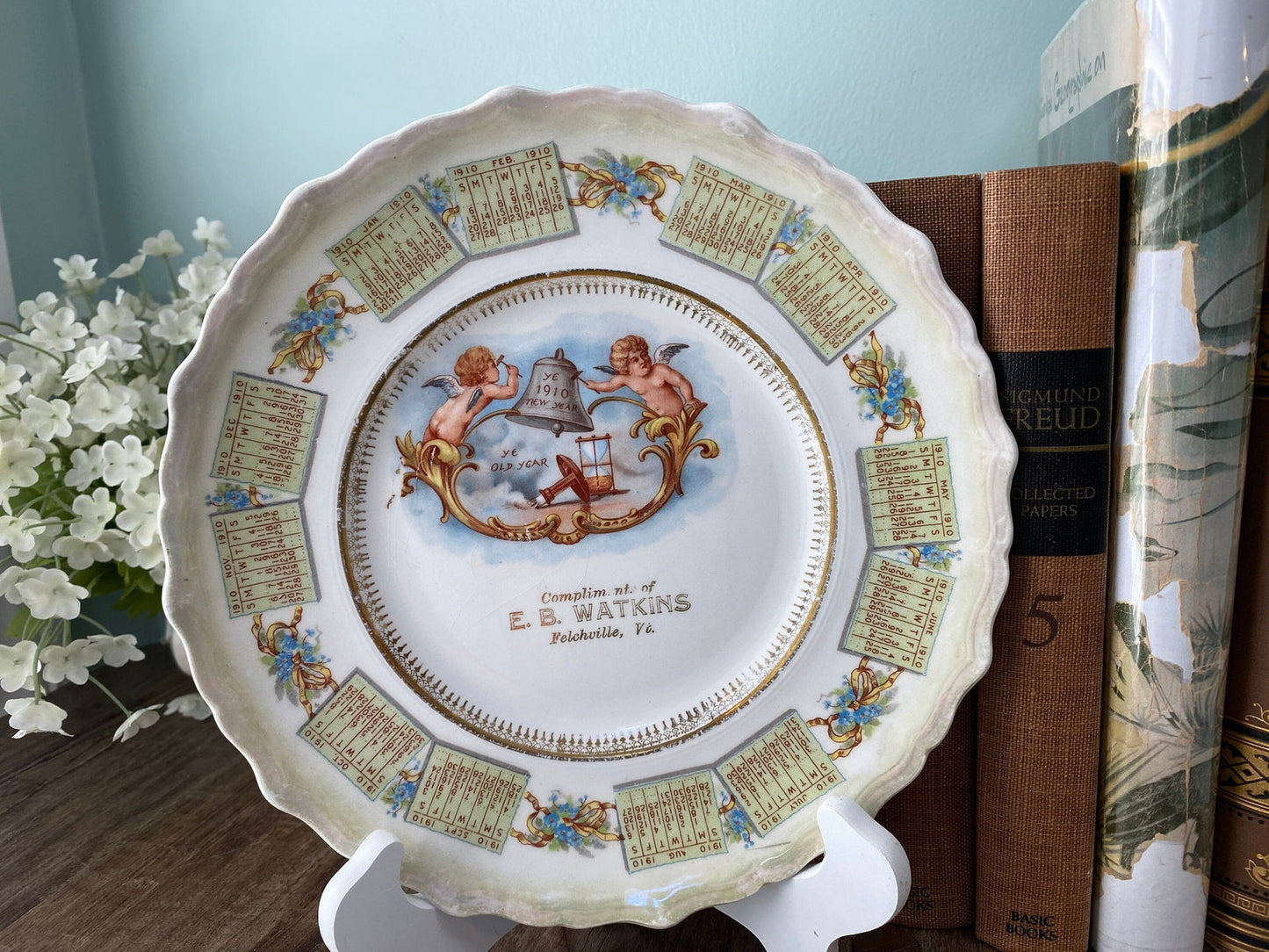 Antique 1910 Calendar Plate with Vermont Advertising - Duckwells