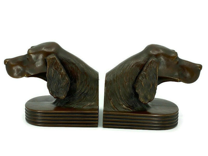 Antique Cast Metal Dog Bookends - Duckwells