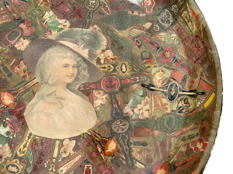 Antique Cigar Band Decoupage Glass Bowl - Duckwells