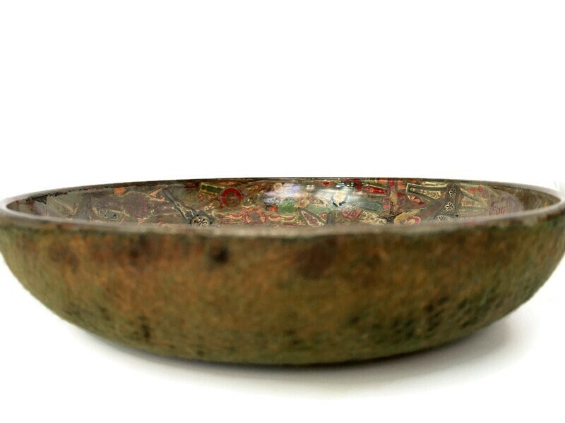 Antique Cigar Band Decoupage Glass Bowl - Duckwells