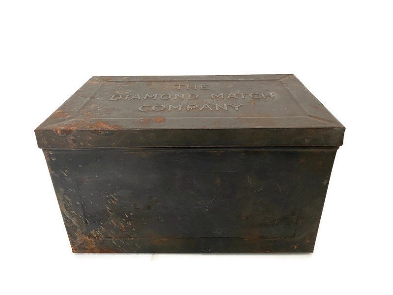Antique Diamond Match Company Tin Metal Hinged Box - Duckwells