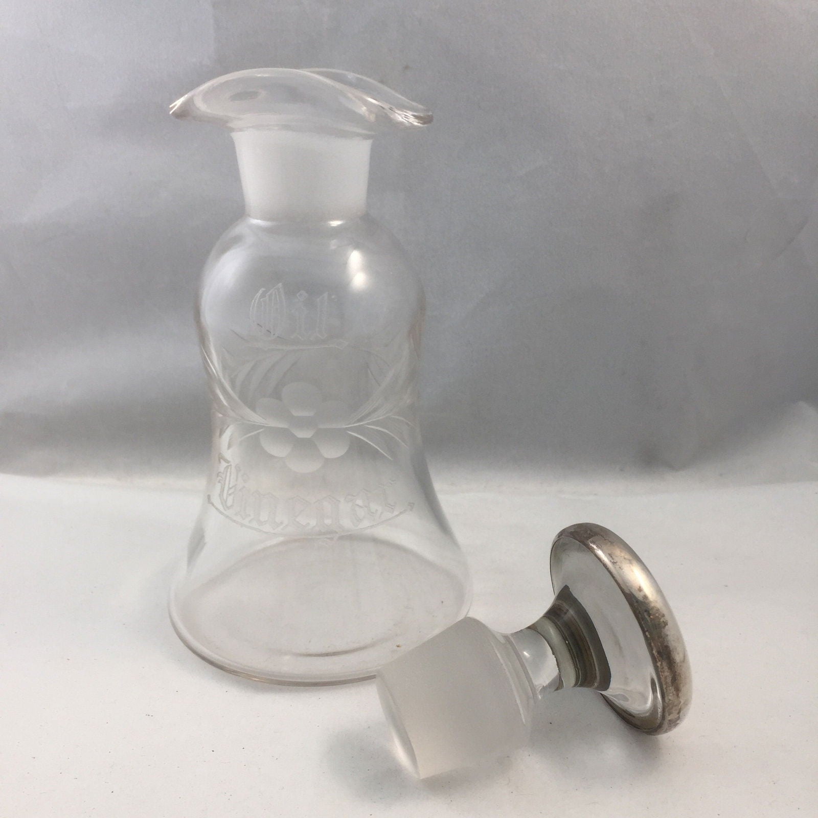 Antique Etched Glass Oil and Vinegar Cruet - Duckwells