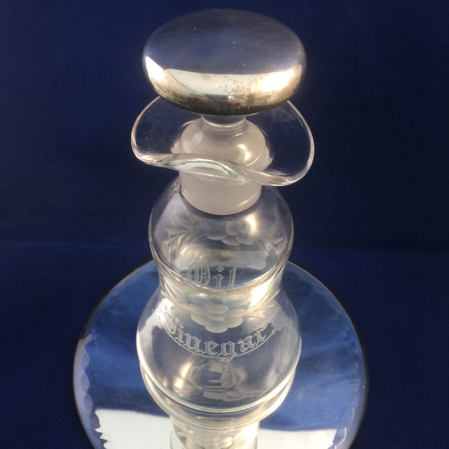Antique Etched Glass Oil and Vinegar Cruet - Duckwells