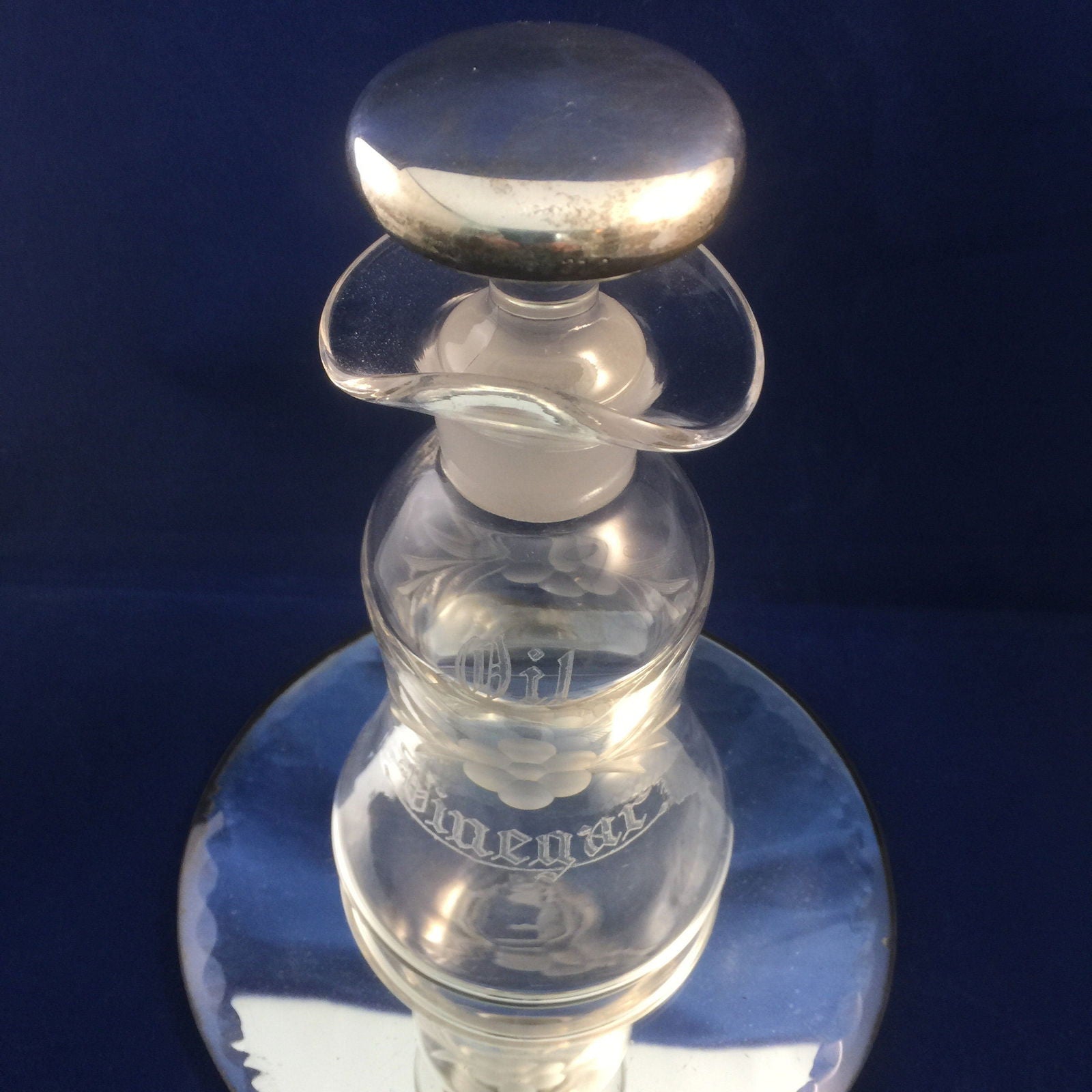 Antique Etched Glass Oil and Vinegar Cruet - Duckwells