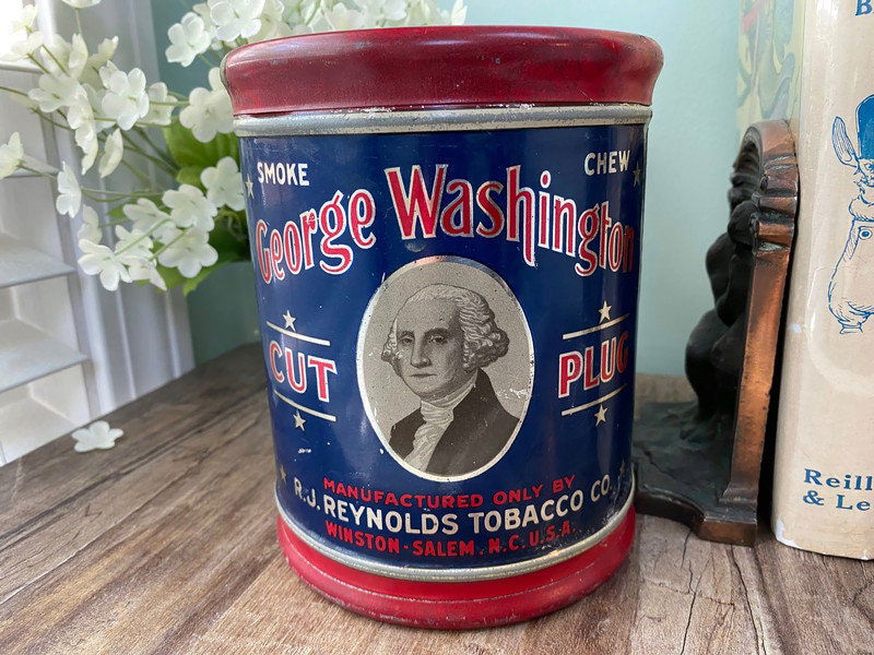 Antique George Washington Cut Plug Tobacco Tin - Duckwells