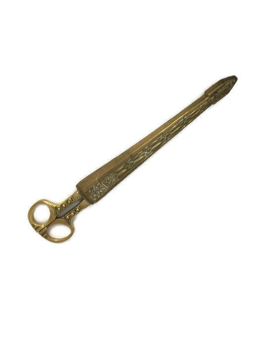 Antique German Brass Scissors and Sheath - Duckwells