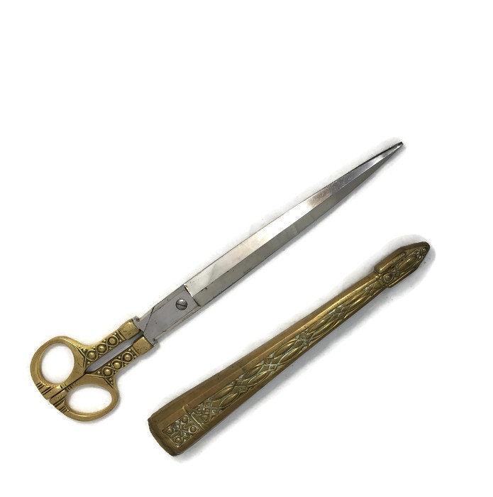 Antique German Brass Scissors and Sheath - Duckwells