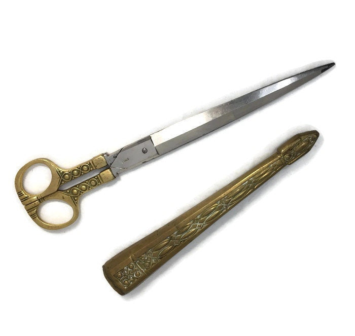 Antique German Brass Scissors and Sheath - Duckwells