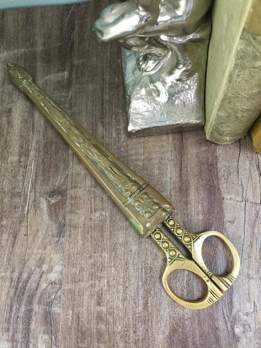 Antique German Brass Scissors and Sheath - Duckwells