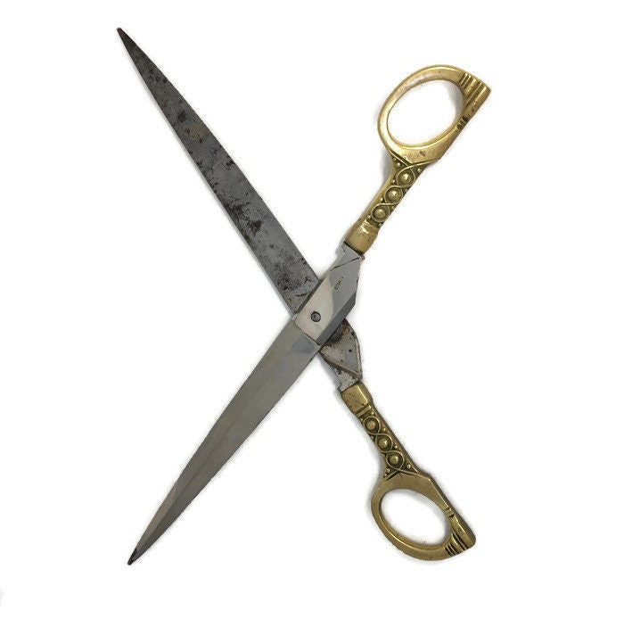 Antique German Brass Scissors and Sheath - Duckwells