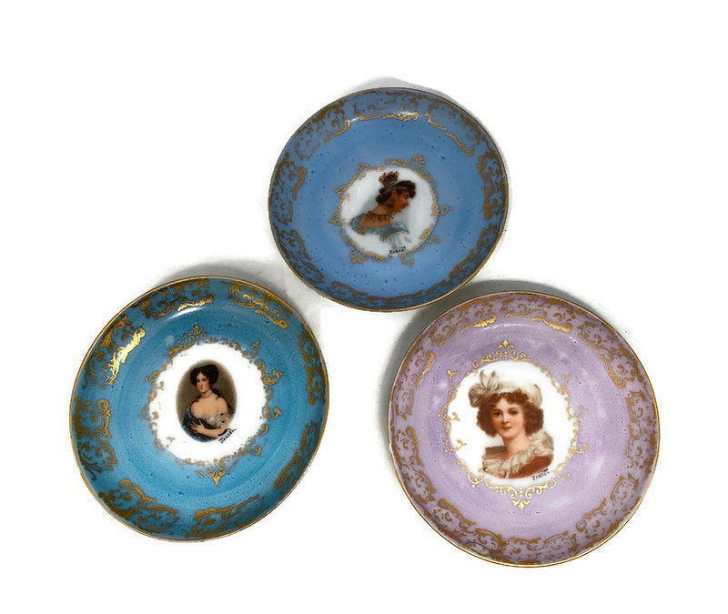 Antique German Porcelain Portrait Pin Dishes - Duckwells