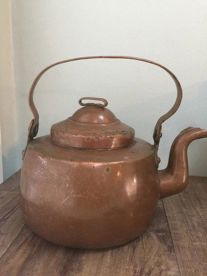 Antique Hand Wrought Copper Tea Kettle - Duckwells