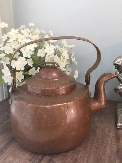 Antique Hand Wrought Copper Tea Kettle - Duckwells