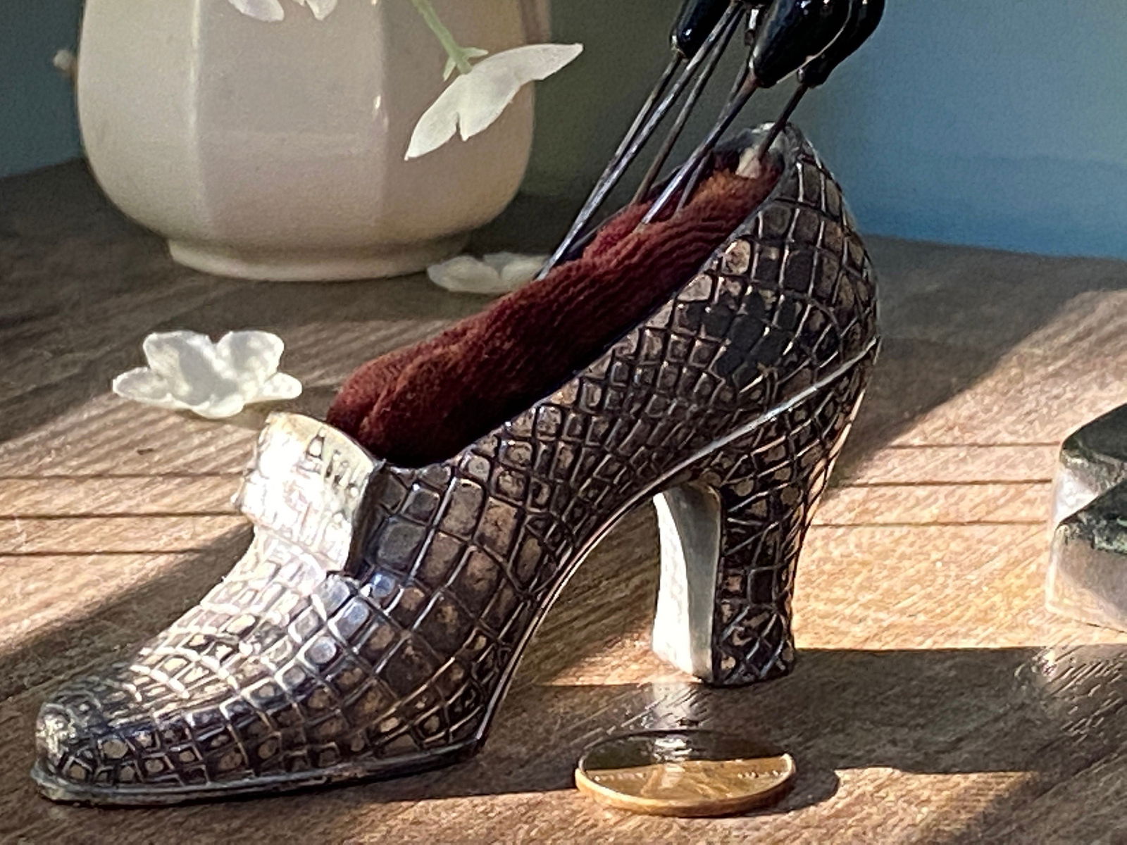 Antique High Heeled Shoe Souvenir Pincushion - Duckwells