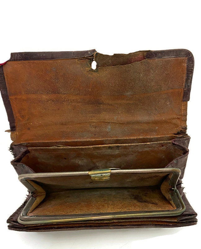 Antique Leather Wallet with 1911 Train Ticket Stub - Duckwells