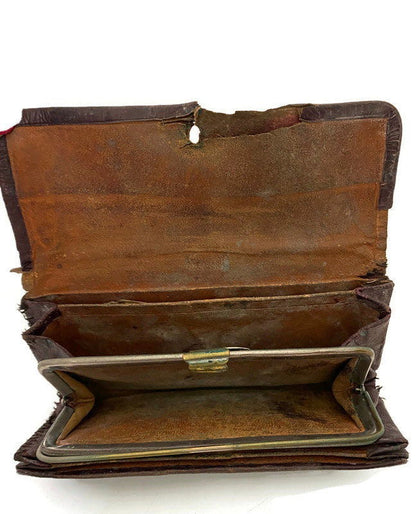 Antique Leather Wallet with 1911 Train Ticket Stub - Duckwells
