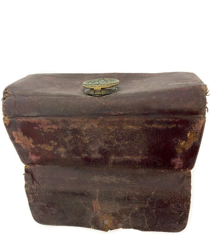 Antique Leather Wallet with 1911 Train Ticket Stub - Duckwells