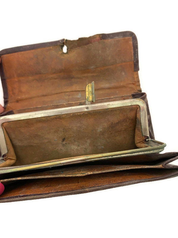 Antique Leather Wallet with 1911 Train Ticket Stub - Duckwells