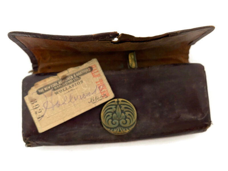 Antique Leather Wallet with 1911 Train Ticket Stub - Duckwells