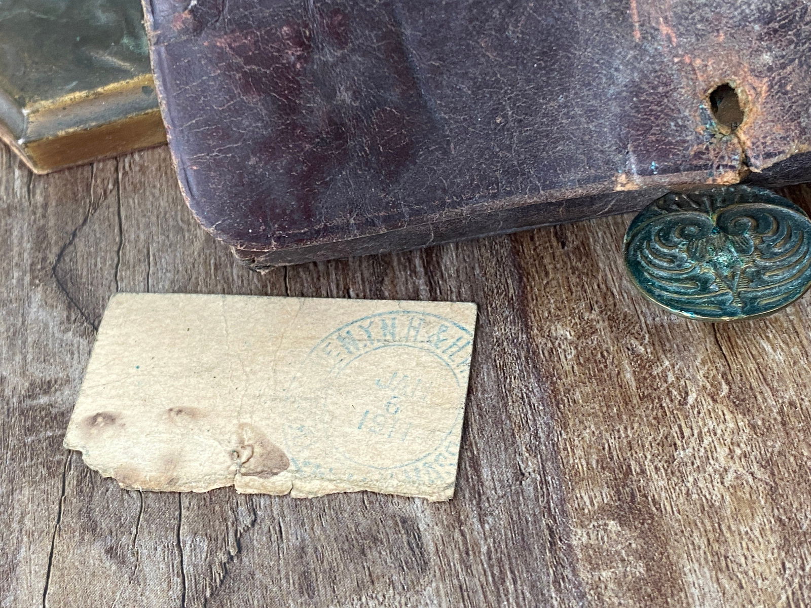 Antique Leather Wallet with 1911 Train Ticket Stub - Duckwells