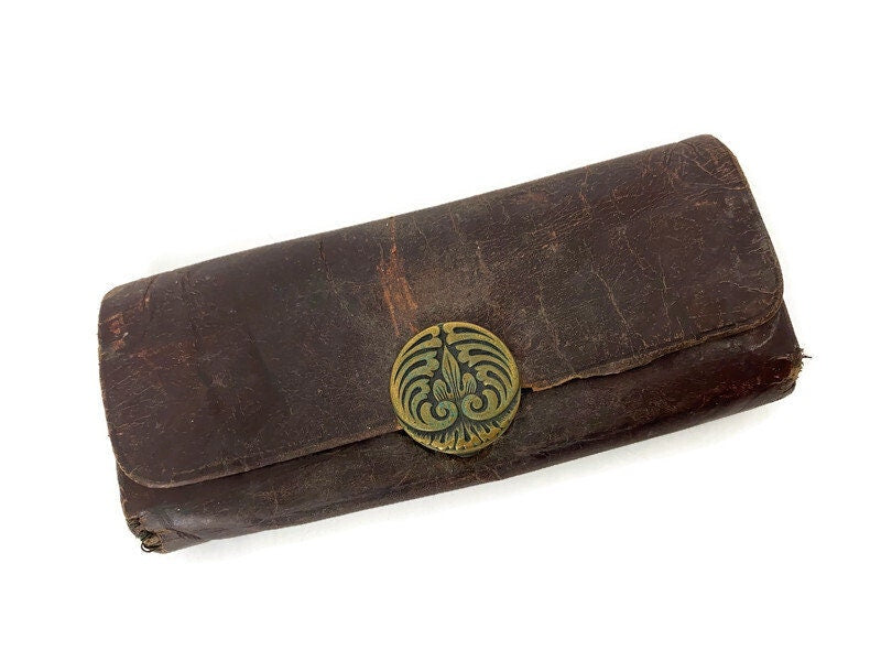Antique Leather Wallet with 1911 Train Ticket Stub - Duckwells