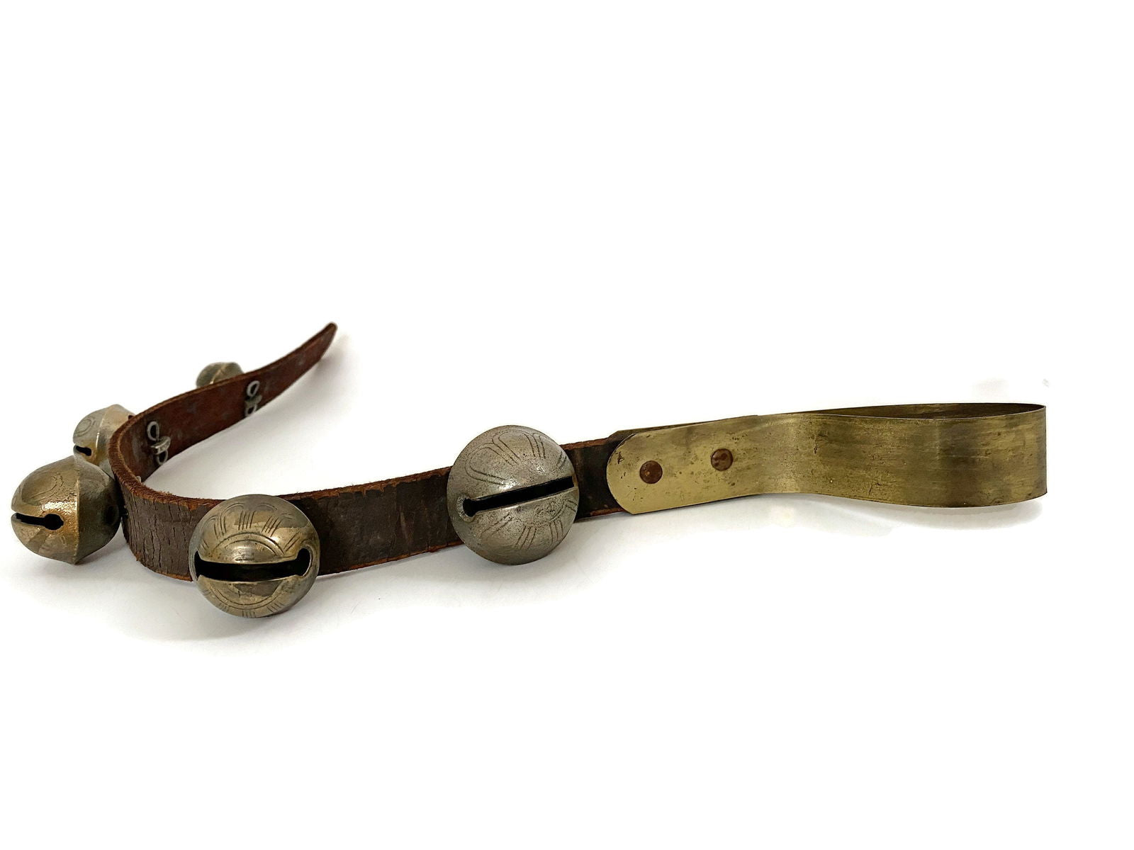 Antique Leather and Brass Sleigh Bells at Duckwells
