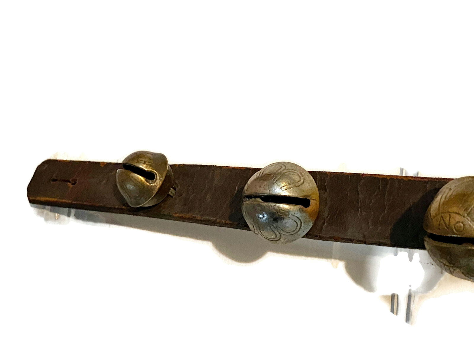 Antique Leather and Brass Sleigh Bells at Duckwells