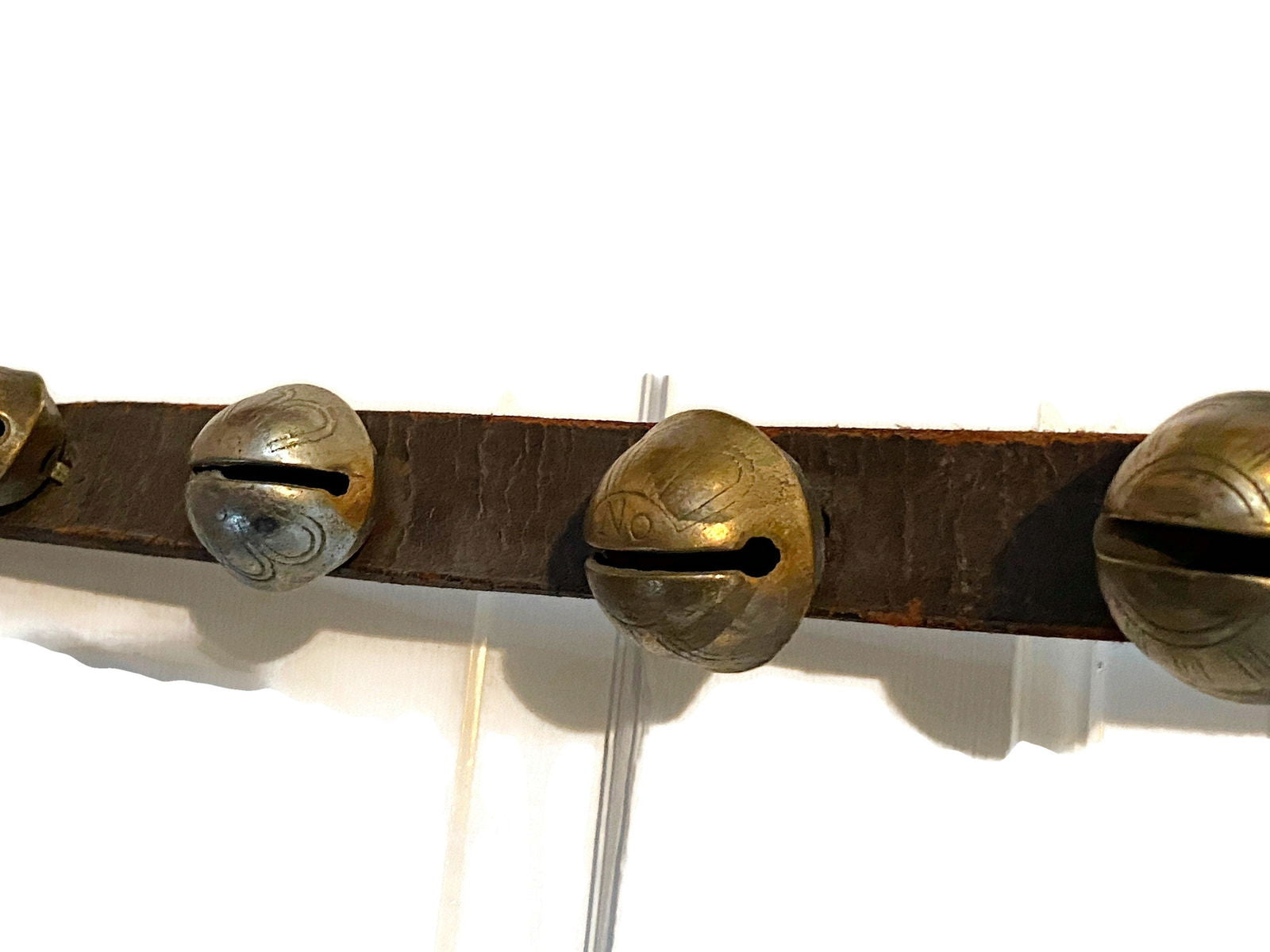 Antique Leather and Brass Sleigh Bells at Duckwells