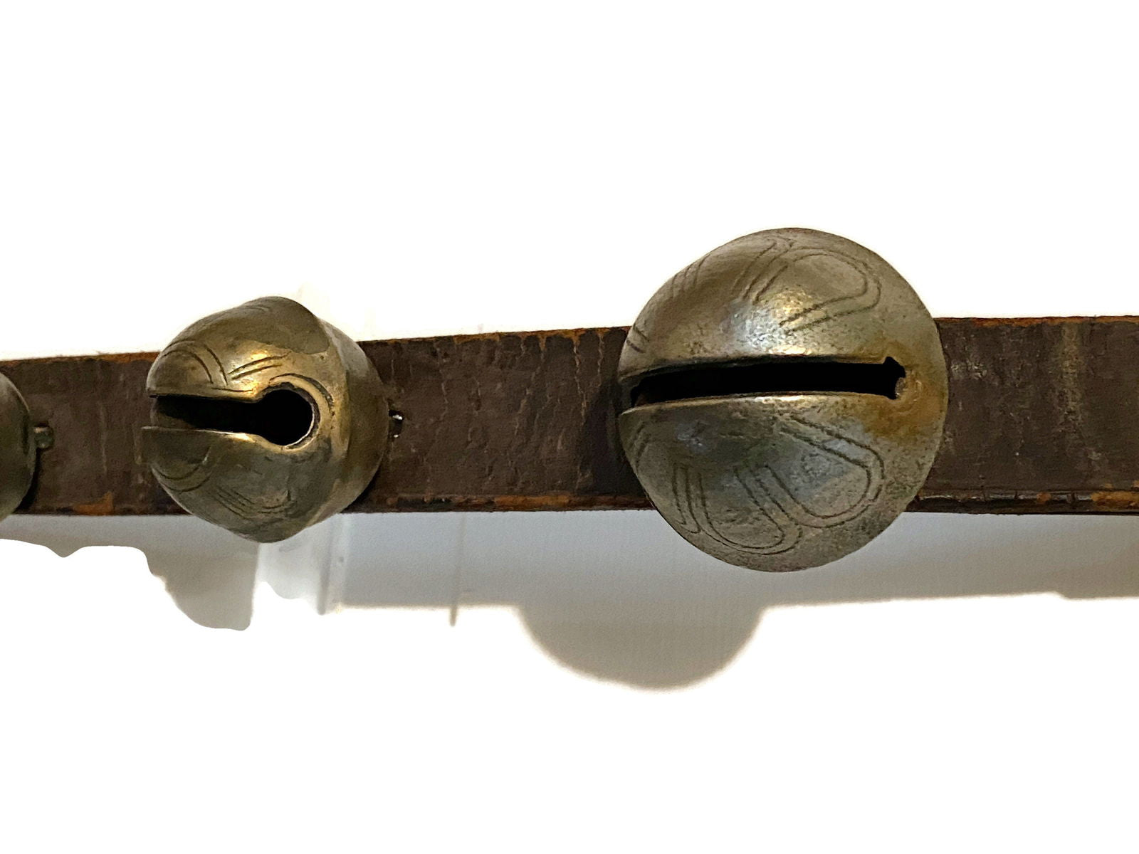 Antique Leather and Brass Sleigh Bells at Duckwells
