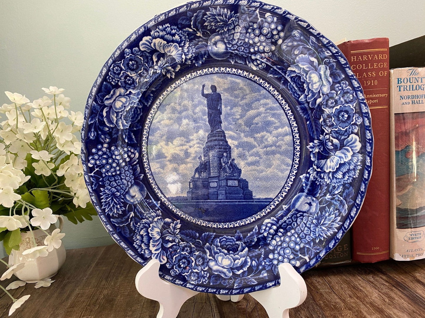 Antique Plymouth Massachusetts Flow Blue Plate - Duckwells