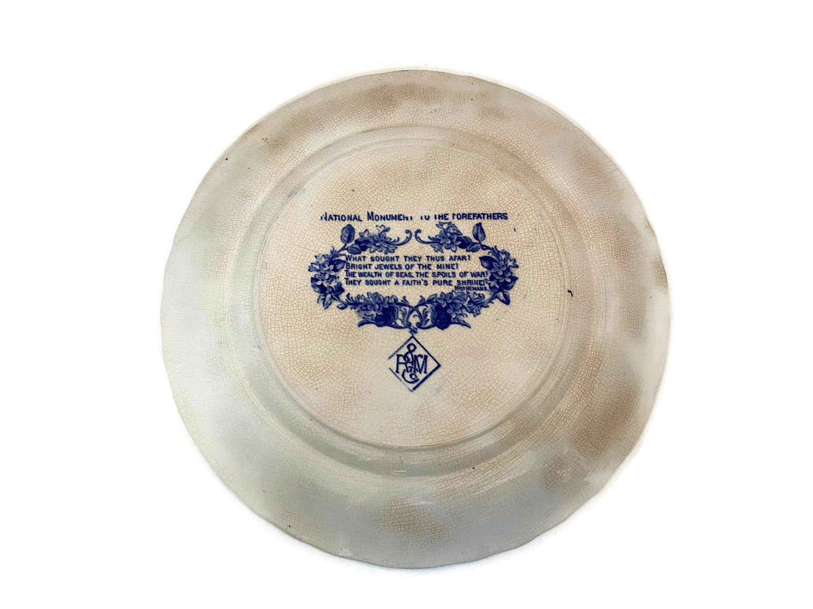 Antique Plymouth Massachusetts Flow Blue Plate - Duckwells