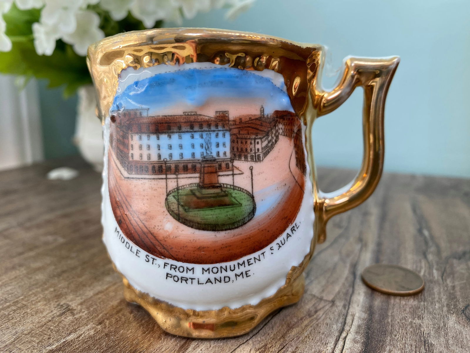 Antique Portland Maine Souvenir German Porcelain Cup - Duckwells