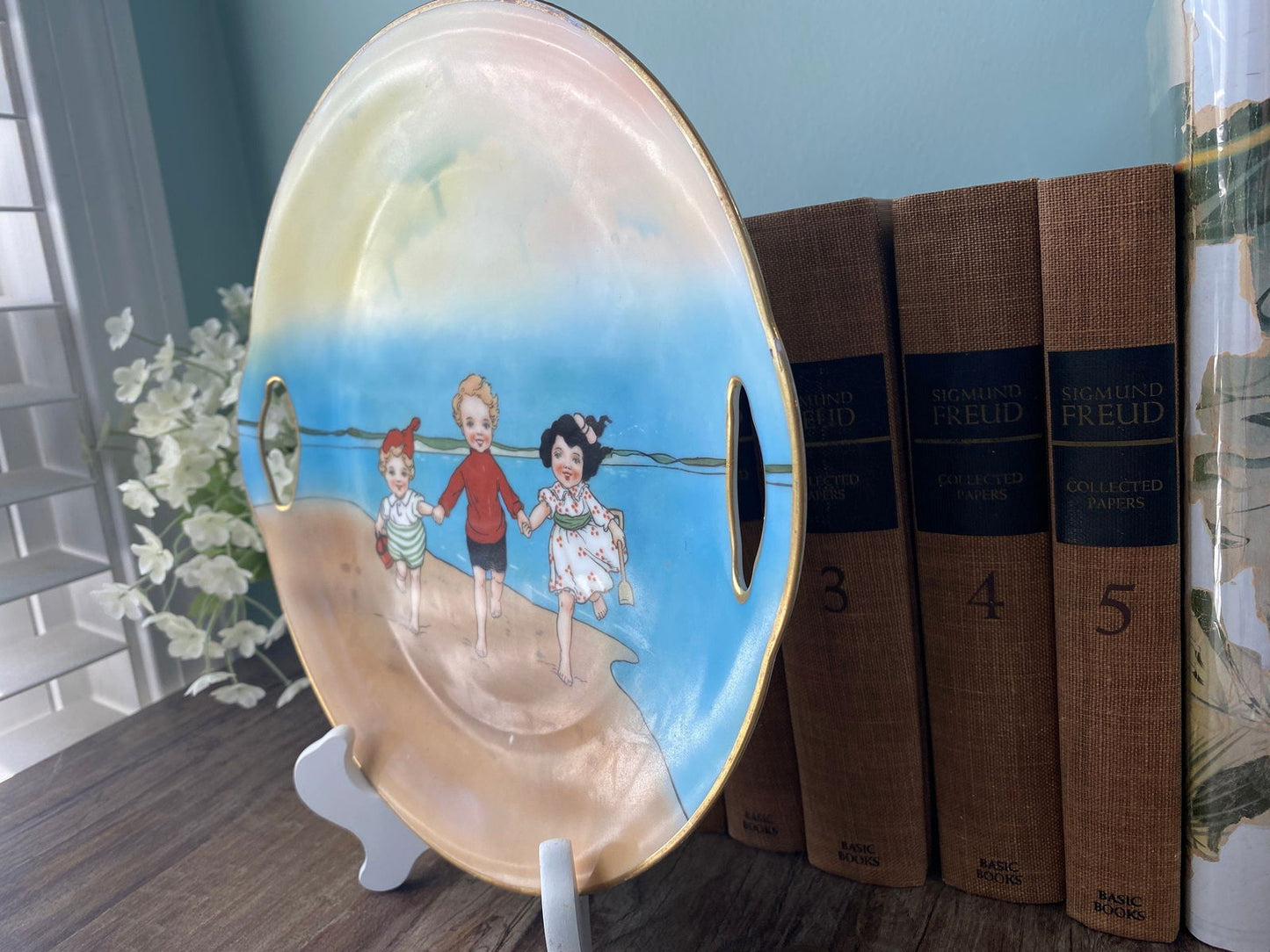 Antique Royal Bayreuth Beach Sand Babies Cake Plate - Duckwells