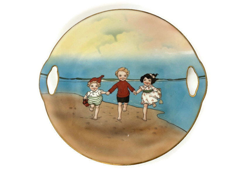 Antique Royal Bayreuth Beach Sand Babies Cake Plate - Duckwells