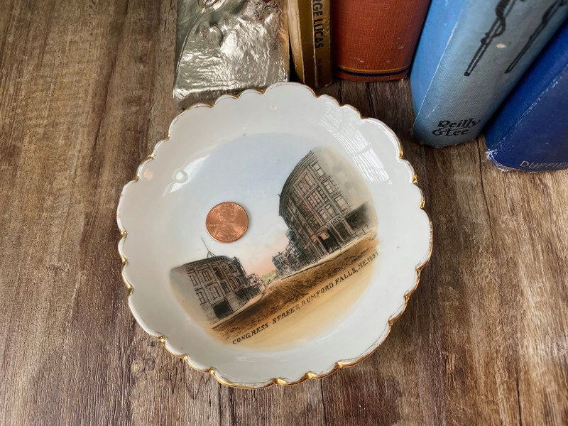 Antique Rumford Falls Maine Souvenir Dish Made in Germany - Duckwells