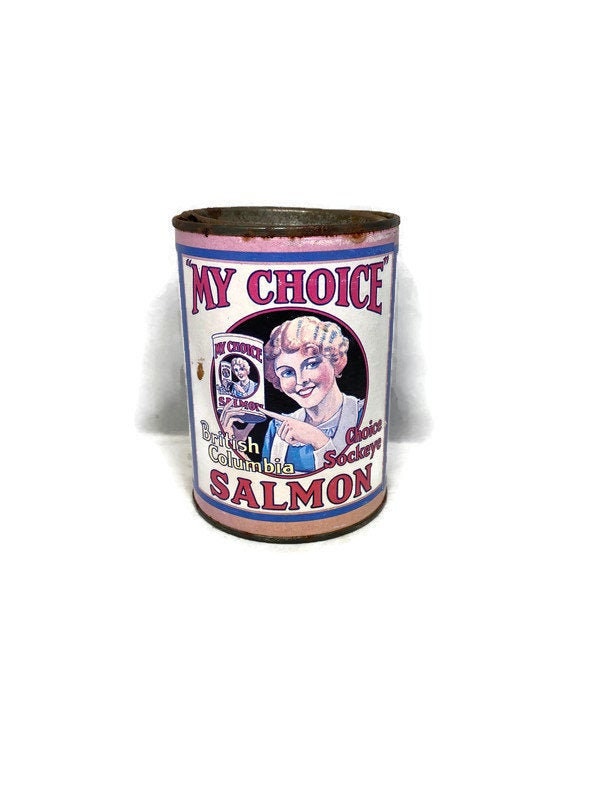 Antique Salmon Tin Can Coin Bank - Duckwells