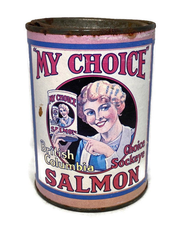 Antique Salmon Tin Can Coin Bank - Duckwells