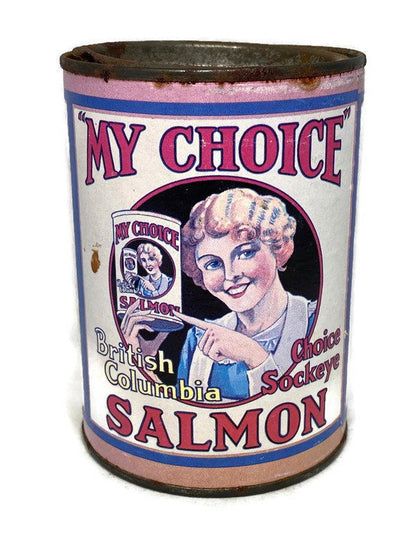 Antique Salmon Tin Can Coin Bank - Duckwells